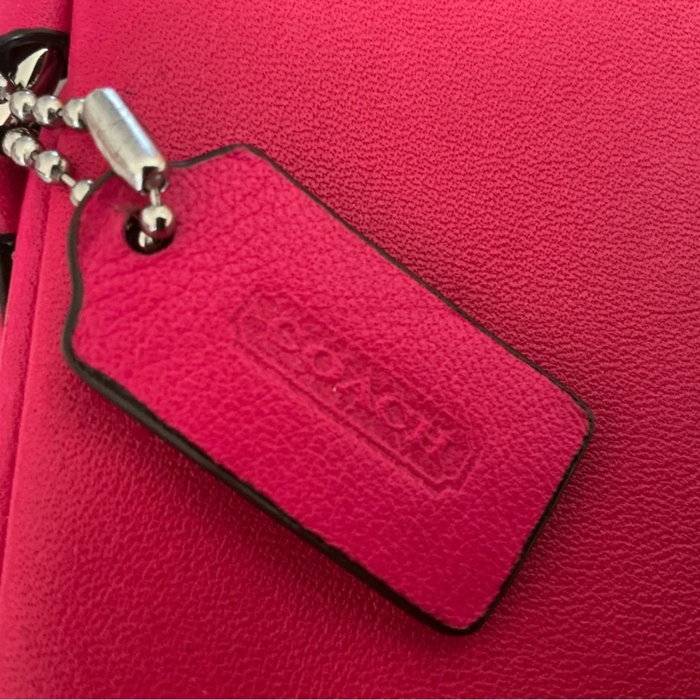 Coach Women's Vibrant Pink Wristlet silver hardware 6x4
